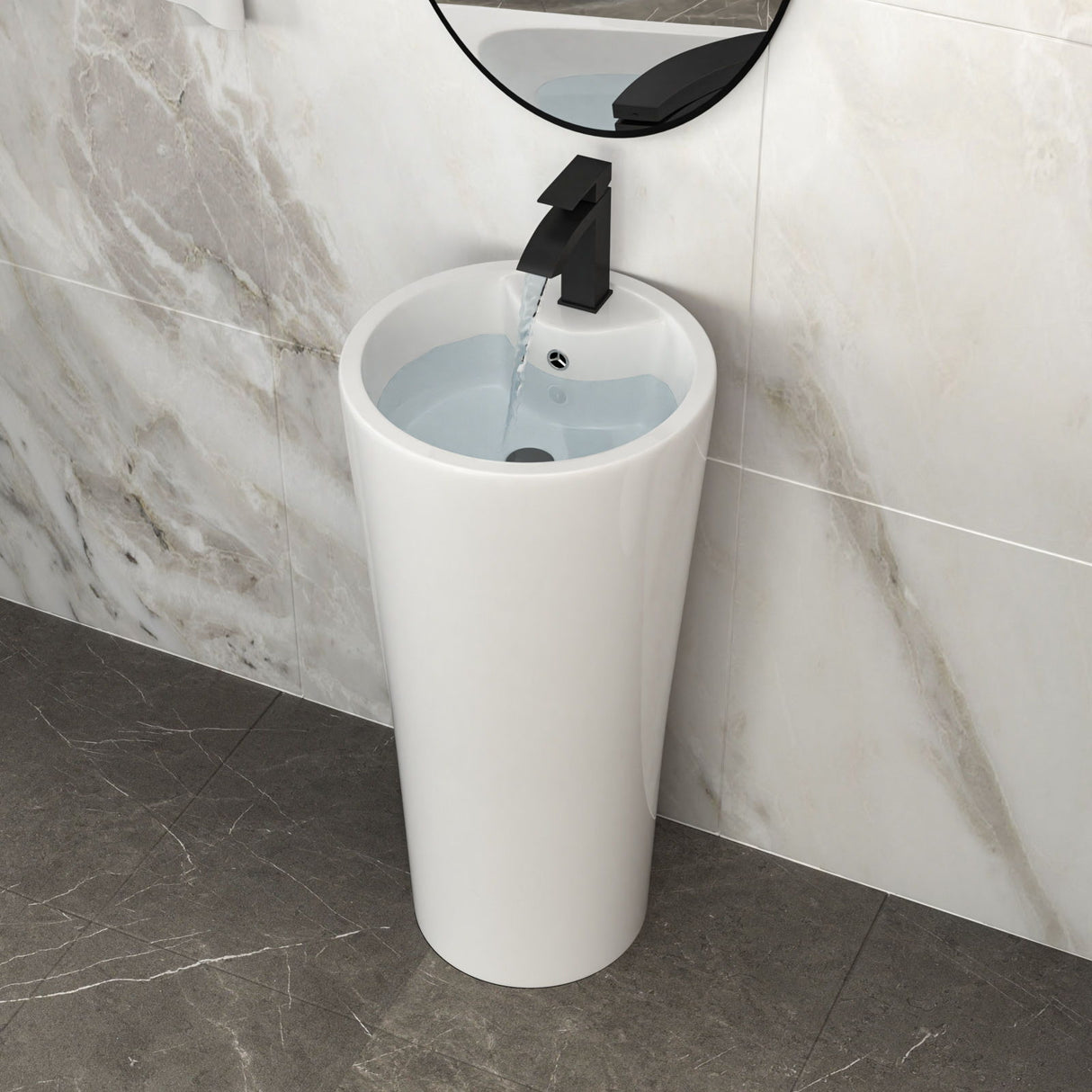 15" Pedestal Sink With Space Saving Design, Smooth Non Porous Surface For Powder Rooms - White