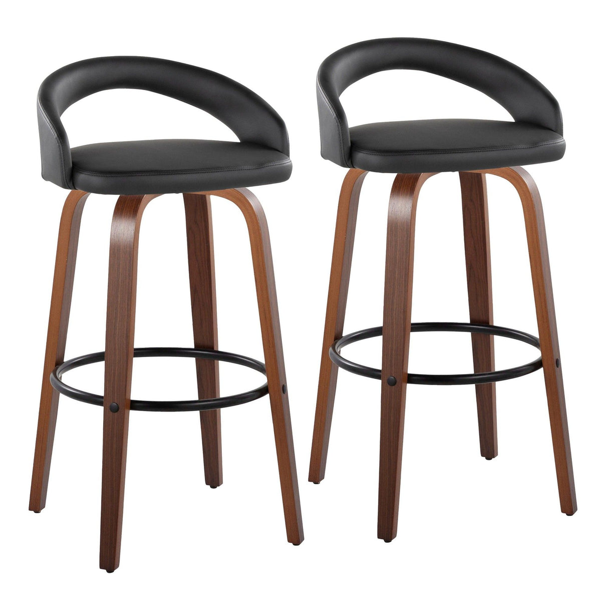 Grotto - Upholstered Fixed-Height Barstool (Set of 2) - Walnut Wood