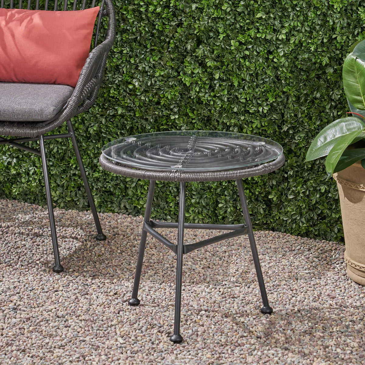Petrichor - Outdoor Side Table With Tempered Glass And Steel Frame