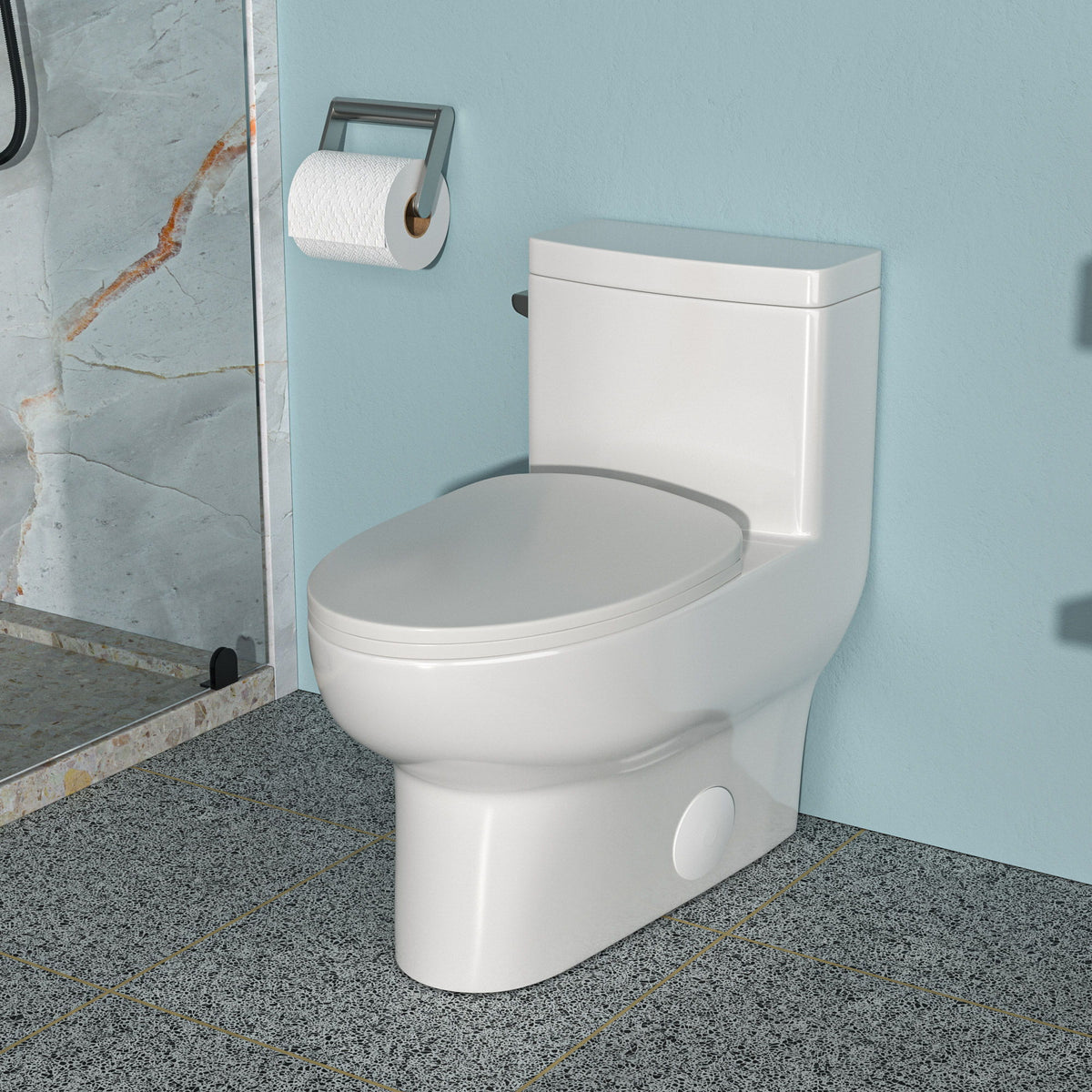 Modern Ceramic 1 Piece Toilet With Single Flush And Soft Closing Seat - White