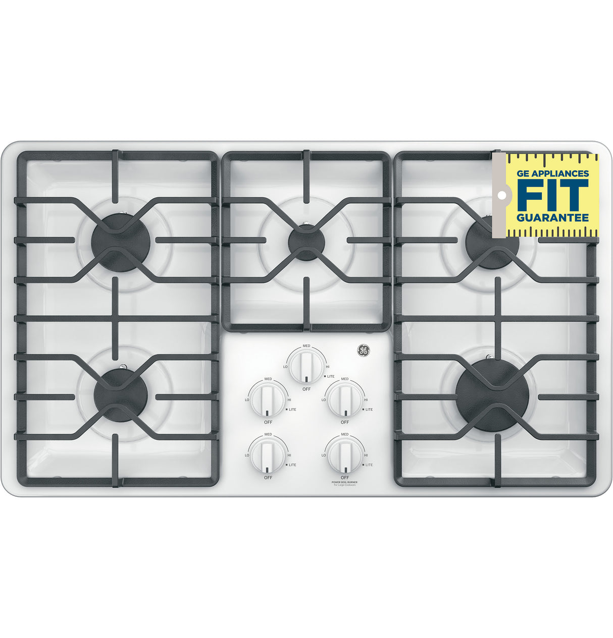 GE JGP3036DLWW - 36 in. 5-Burner Natural Gas Cooktop with Simmer Burner & Power Burner - White