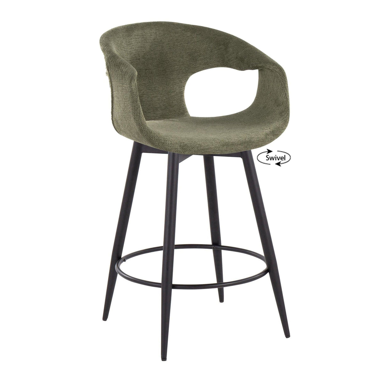 Curvo - 25" Fixed-Height Counter Stool With Swivel And Round Metal Footrest (Set of 2) - Black Metal