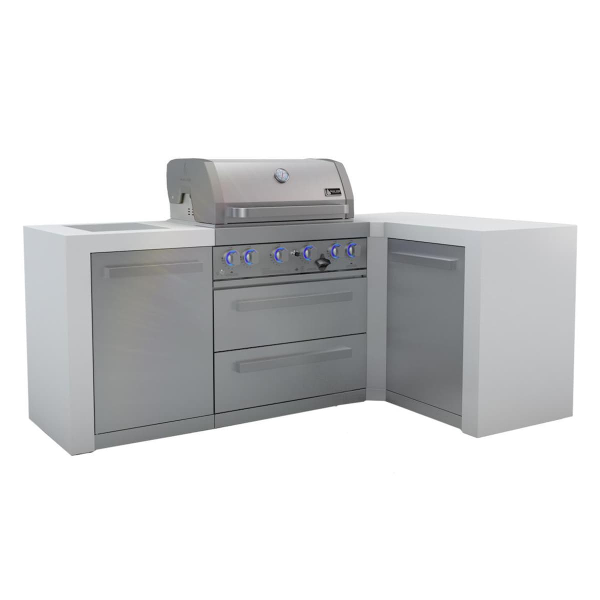 Mont Alpi Deluxe Series 7.5 Ft L-Shaped Natural Gas Outdoor Kitchen Island w/ Side Burner - MAi400-D90C