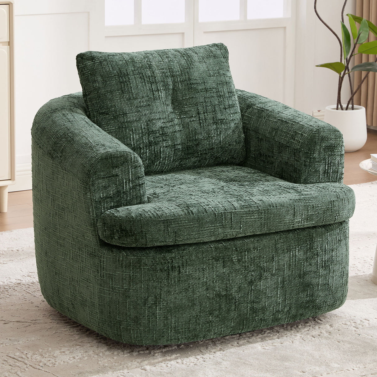 Modern Swivel Barrel Chair With Dual-Layer Cushion