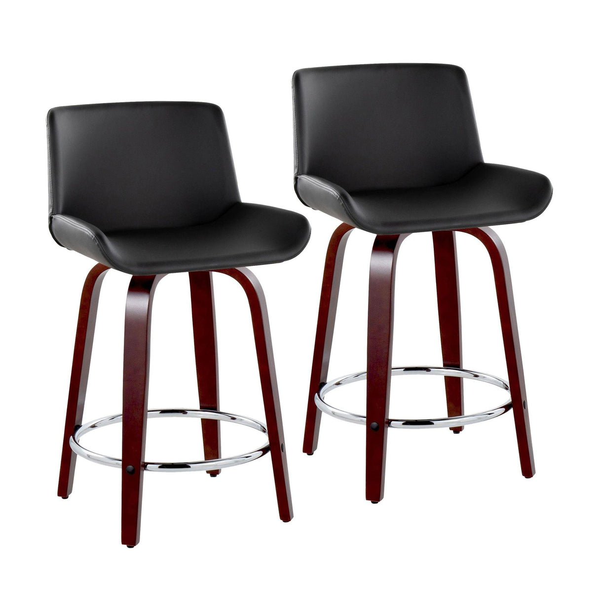 Santi - 24" Fixed-Height Counter Stool With Swivel - Mahogany Wood (Set of 2)