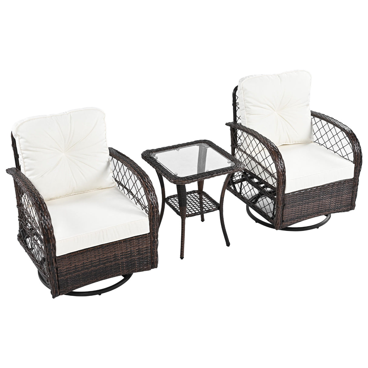3 Piece Outdoor Chair & Table Set Chat Set, 2 Person Rattan Seating Group