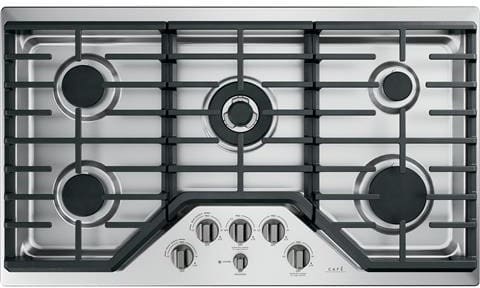 Café CGP95303MS2 gas cooktop with brushed black hardware