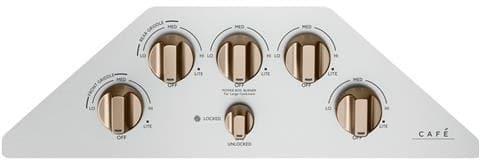 Café CGP95303MS2 gas cooktop control knobs detail