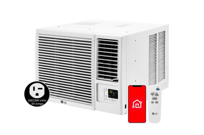 LG 12,200 BTU 230/208-Volt Window Air Conditioner Unit Cools 570 sq. ft. w/ Heater, Wi-Fi Enabled and Dehumidifier in White
