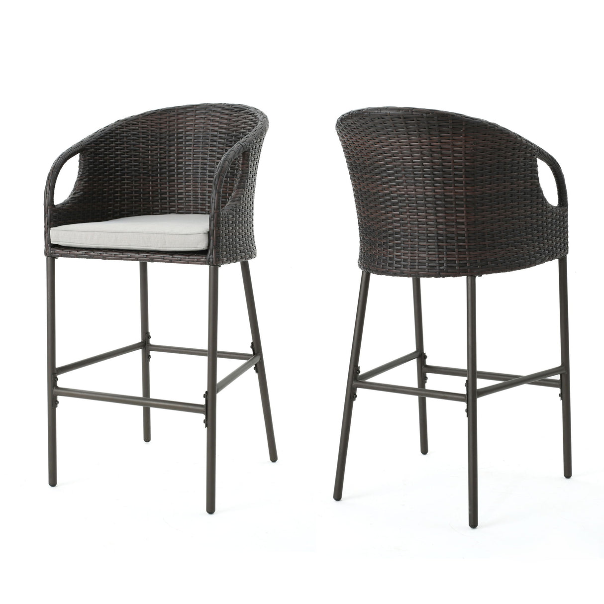 Outdoor 31" Rattan Barstools With Waterproof Cushions (Set of 2) - Multi Brown