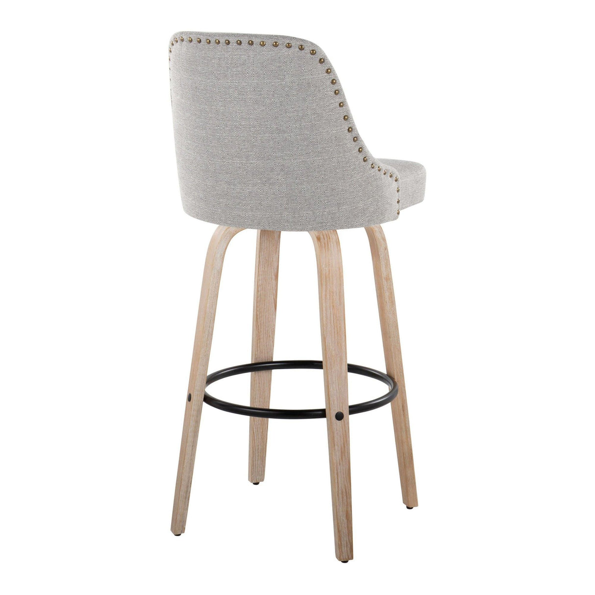 Marcel - 30" Fixed-Height Barstool With Swivel And Round Black Metal Footrest (Set of 2) - Whitewashed Wood