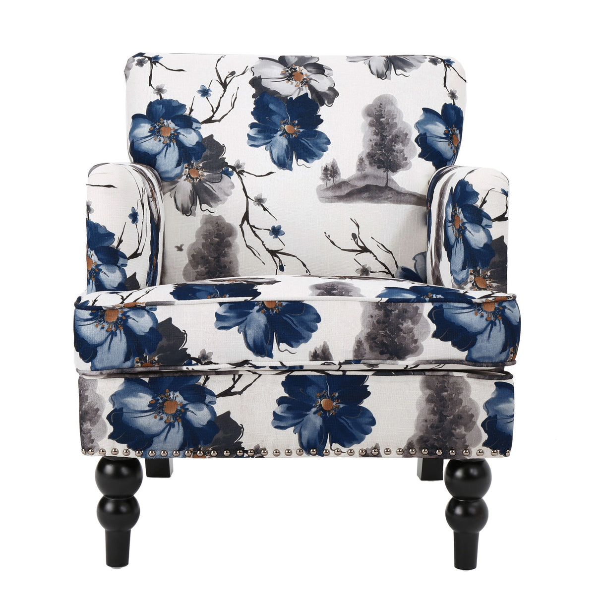 Club Chair With Tapered Birch Wood Legs - Multicolor