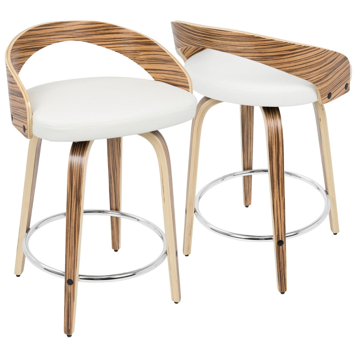 Grotto - Counter Stool With Swivel (Set of 2) - Zebra Wood And White Faux Leather