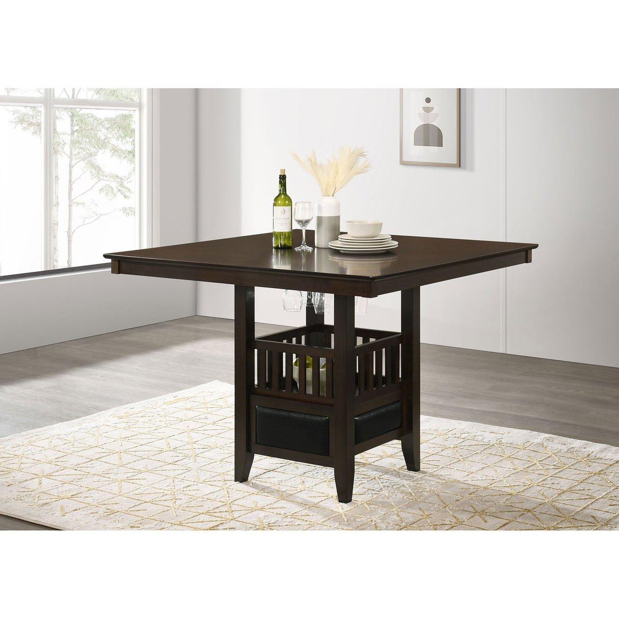 Finley - Square Counter Table With Storage Pedestal Dining Table - Espresso