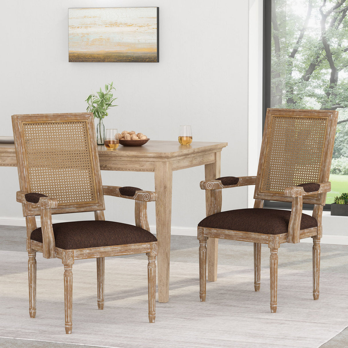 Elegant French Country Style Dining Chair With Cane Backrest