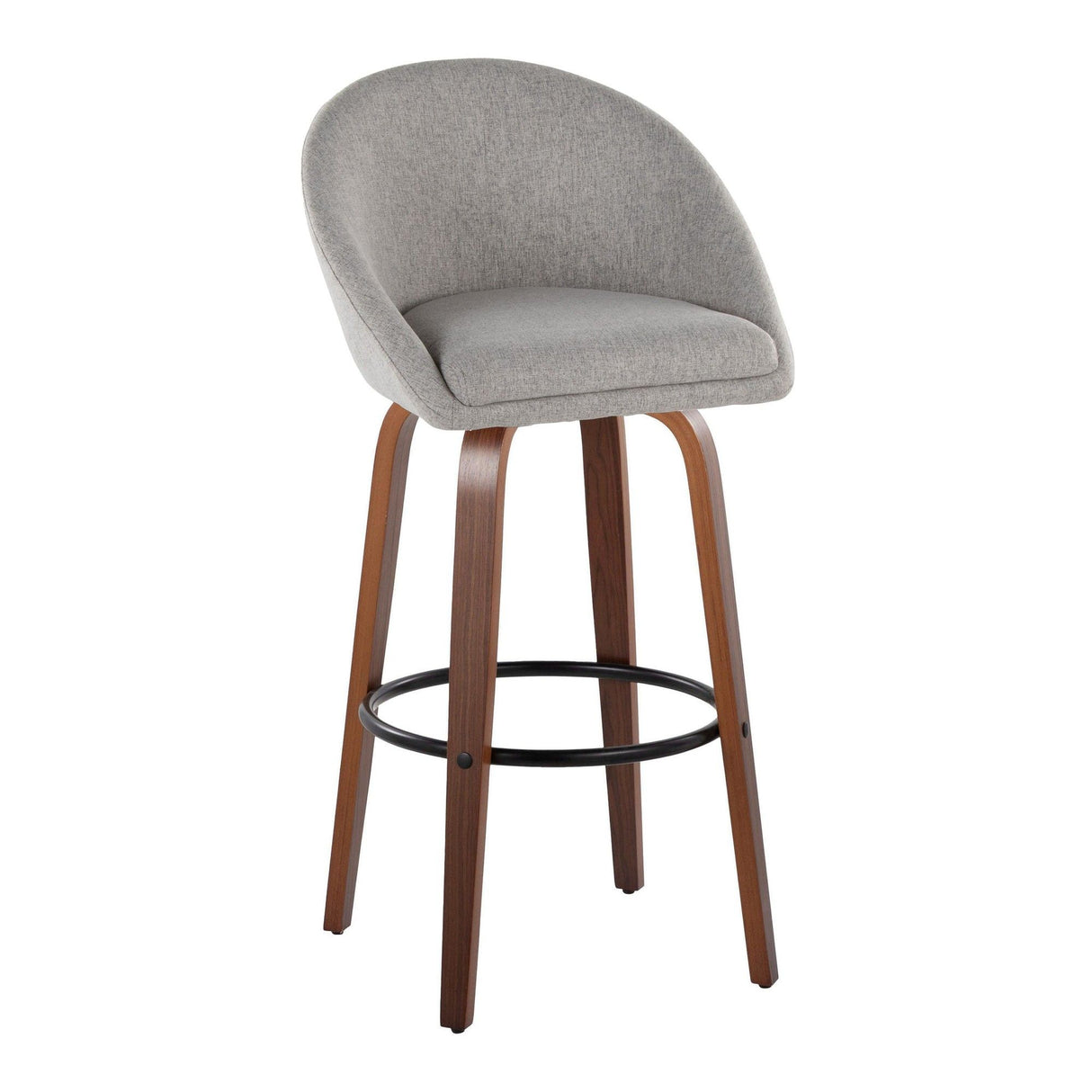 Matisse - 30" Highback Fixed-Height Barstool With Round Black Metal Footrest (Set of 2) - Walnut Wood