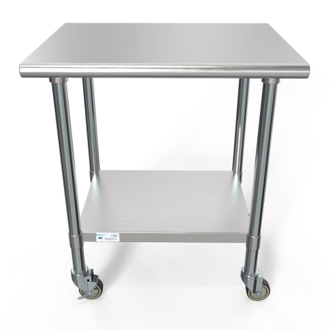 24" x 30" 18-Gauge 304 Stainless Steel Commercial Work Table with Casters, CT2430-18C.