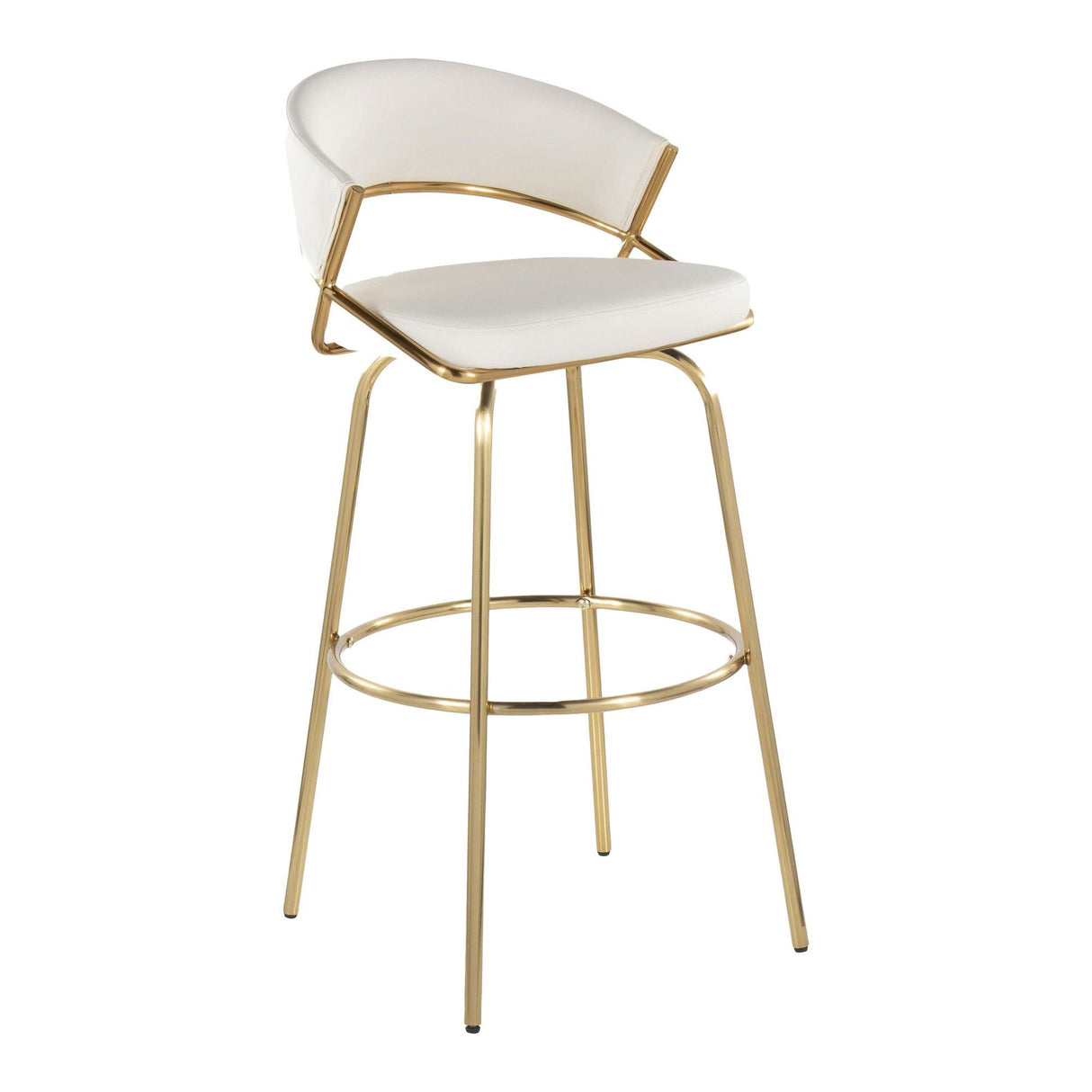 Jie - 30" Fixed-Height Barstool With Swivel - Gold Legs (Set of 2)