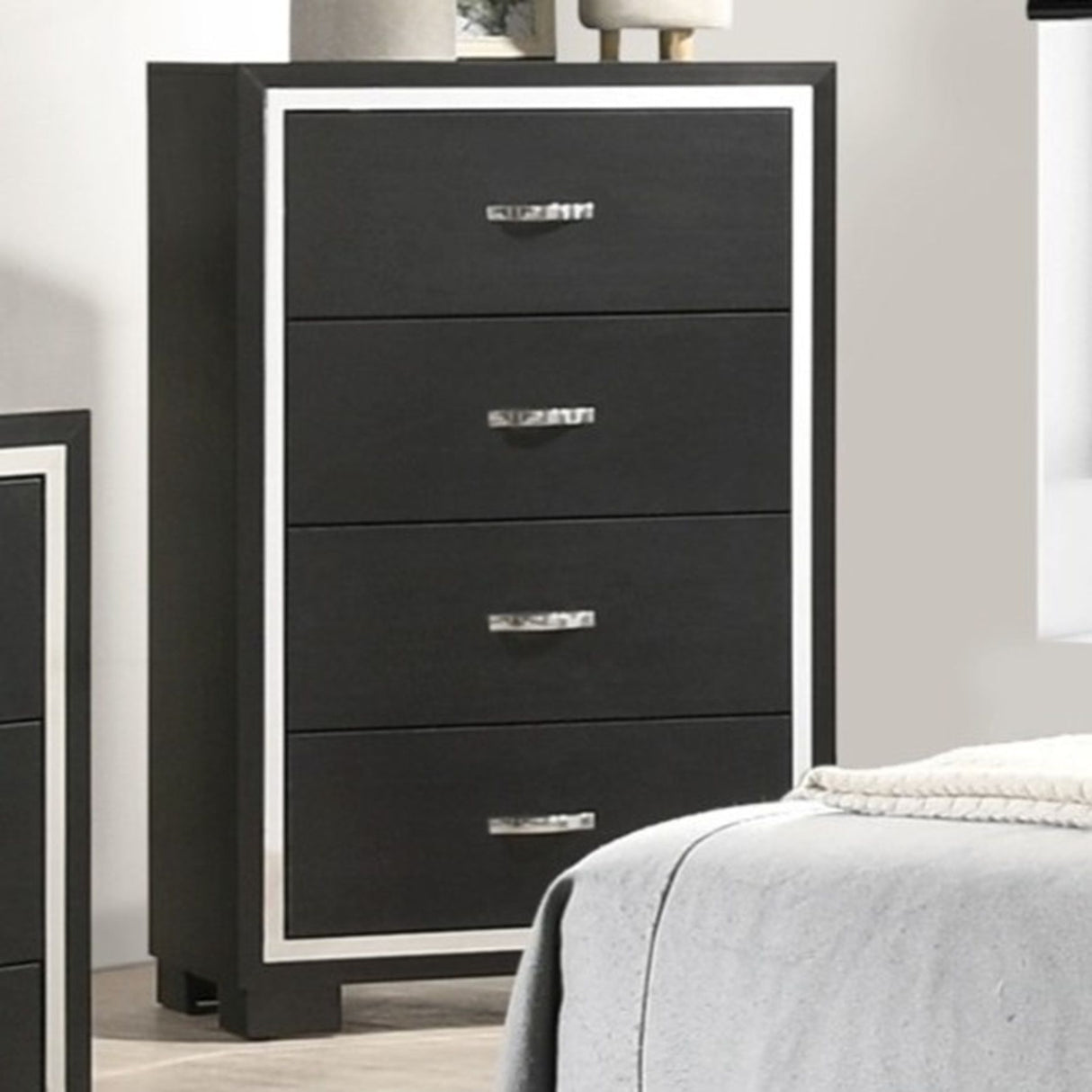 4 Drawer Bedroom Chest With Handles Furniture - Black
