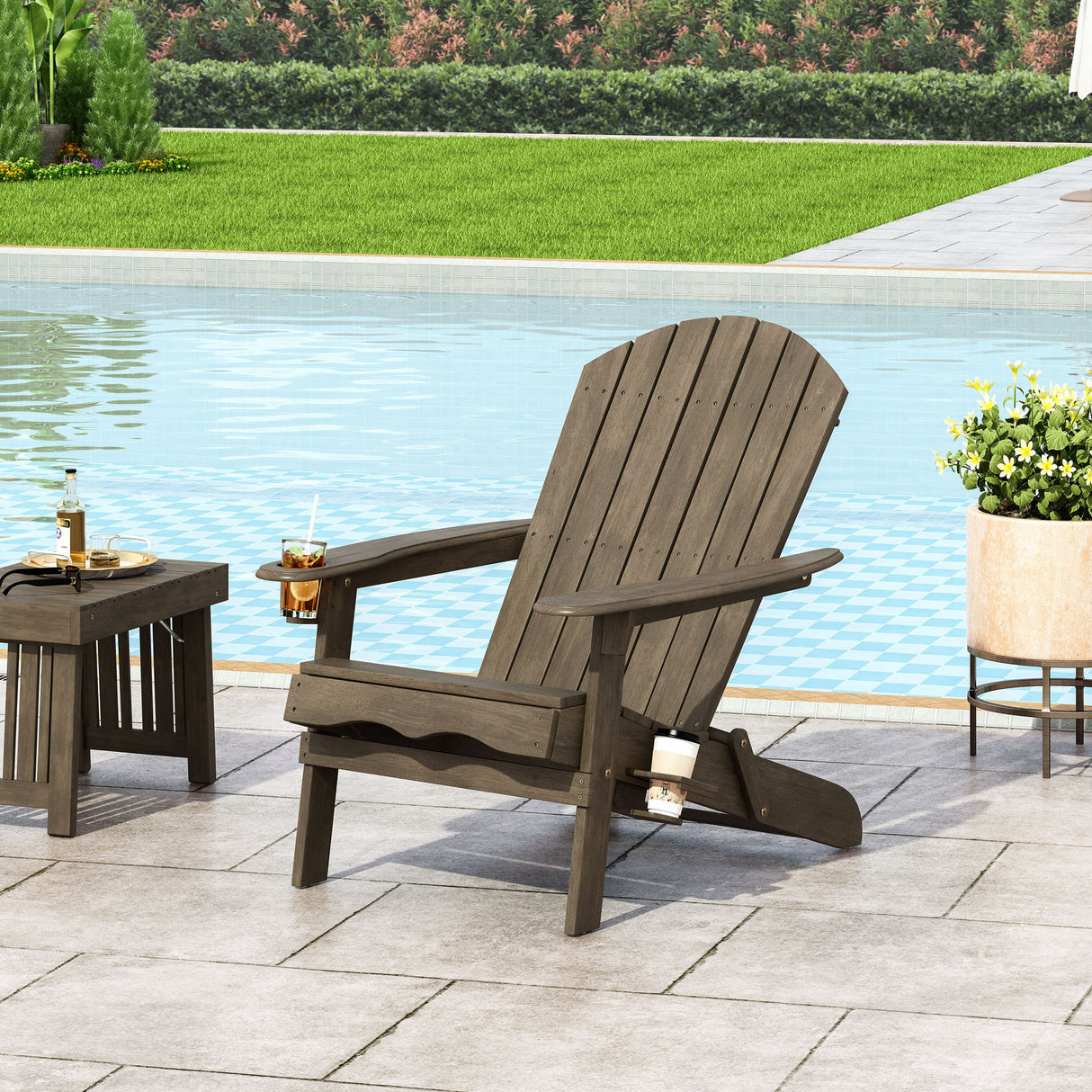 Zenithia - Outdoor Foldable Adirondack Chair With 2 Cup Holders