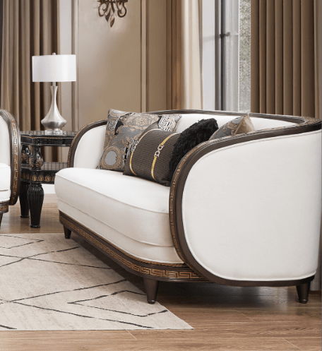 HD-9043 - Loveseat - White / Brown / Gold