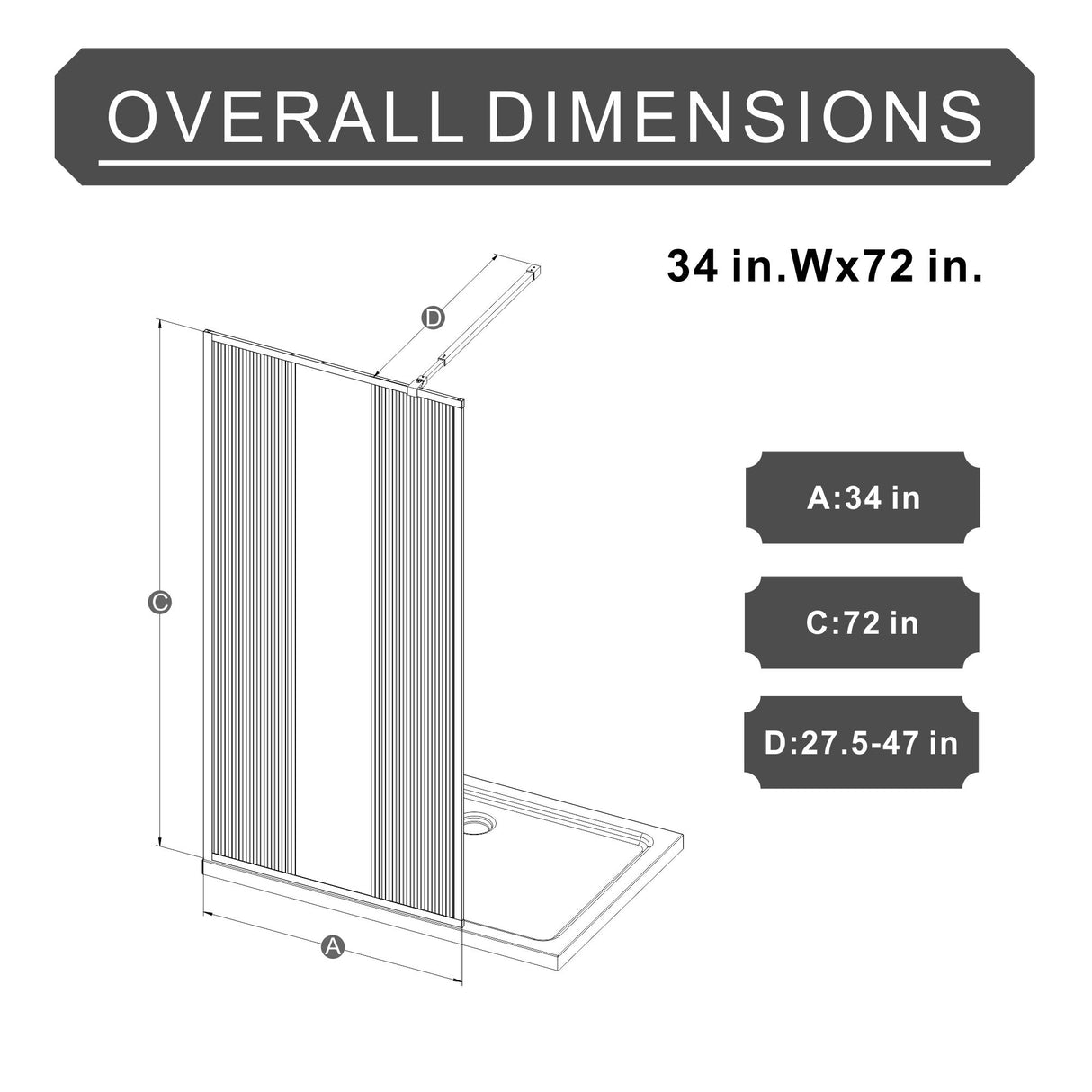 Shower Door With Center Mirror And Fluted Panels