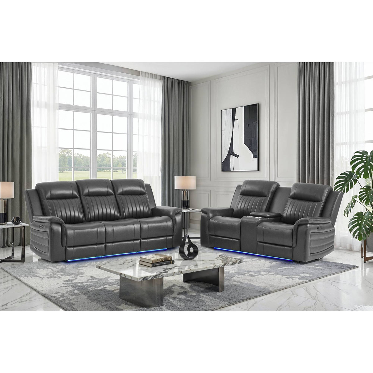 Ian - Power Reclining Sofa With LED Lighting, Surround Sound & Subwoofer - Charcoal