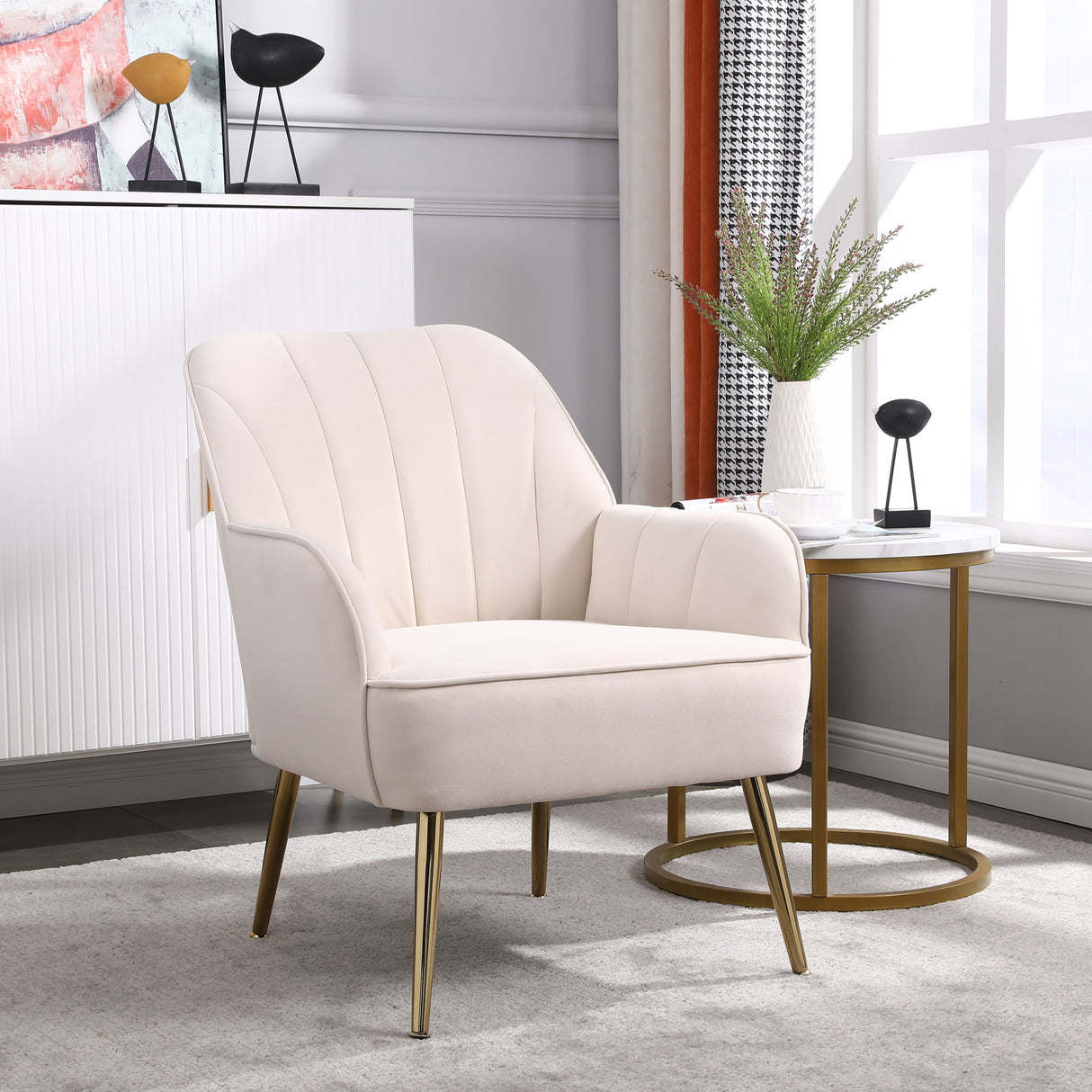 Modern Mid-Century Chair Tufted Sherpa Armchair For Living Room Bedroom Office