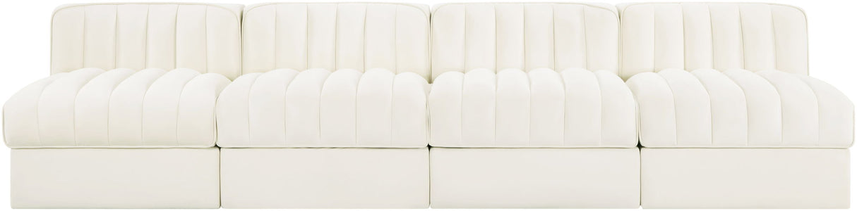 Rummi - Armless Velvet Performance Fabric Upholstered 4 Piece Modular Sofa