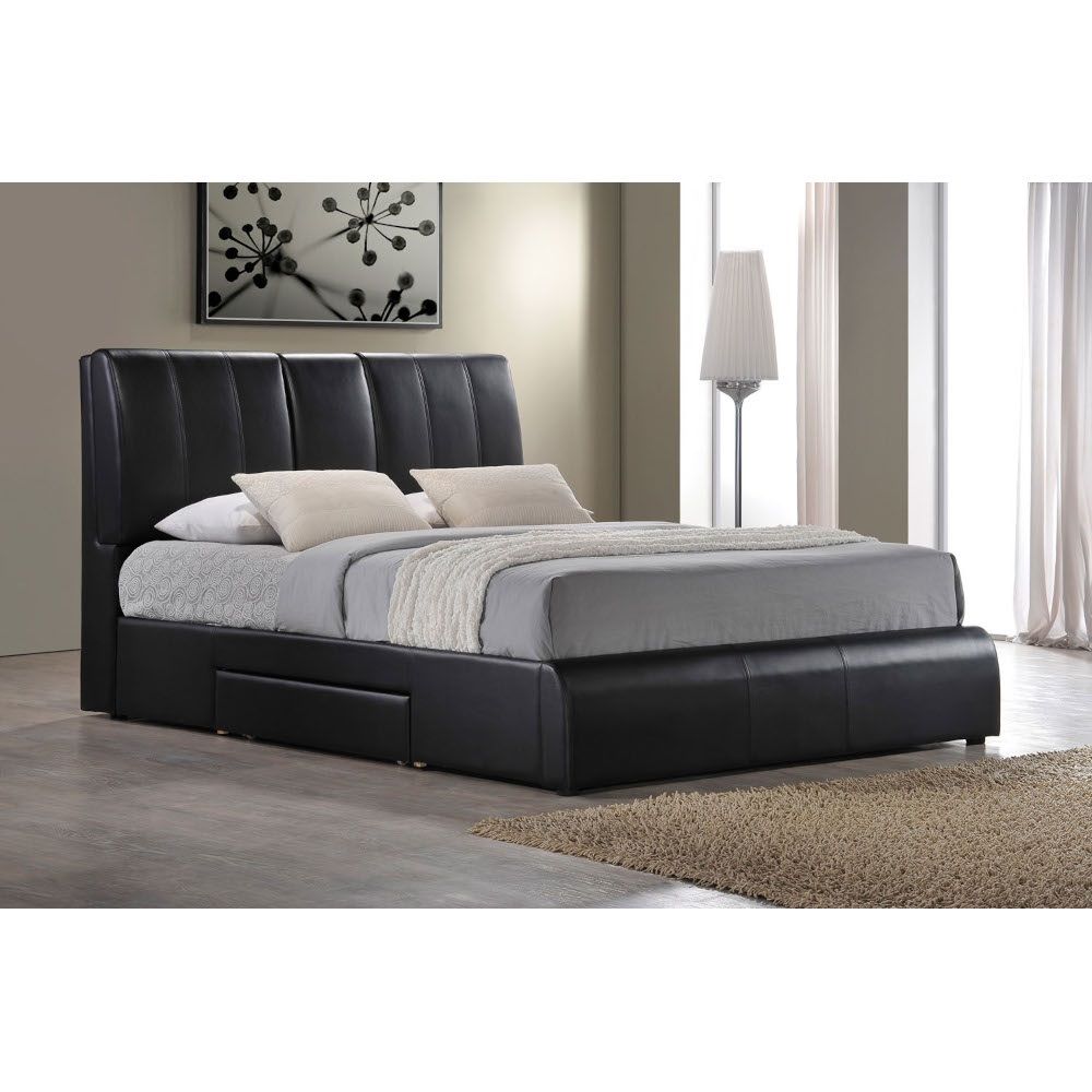 Kofi - Eastern King Bed With Storage - Black Synthetic Leather