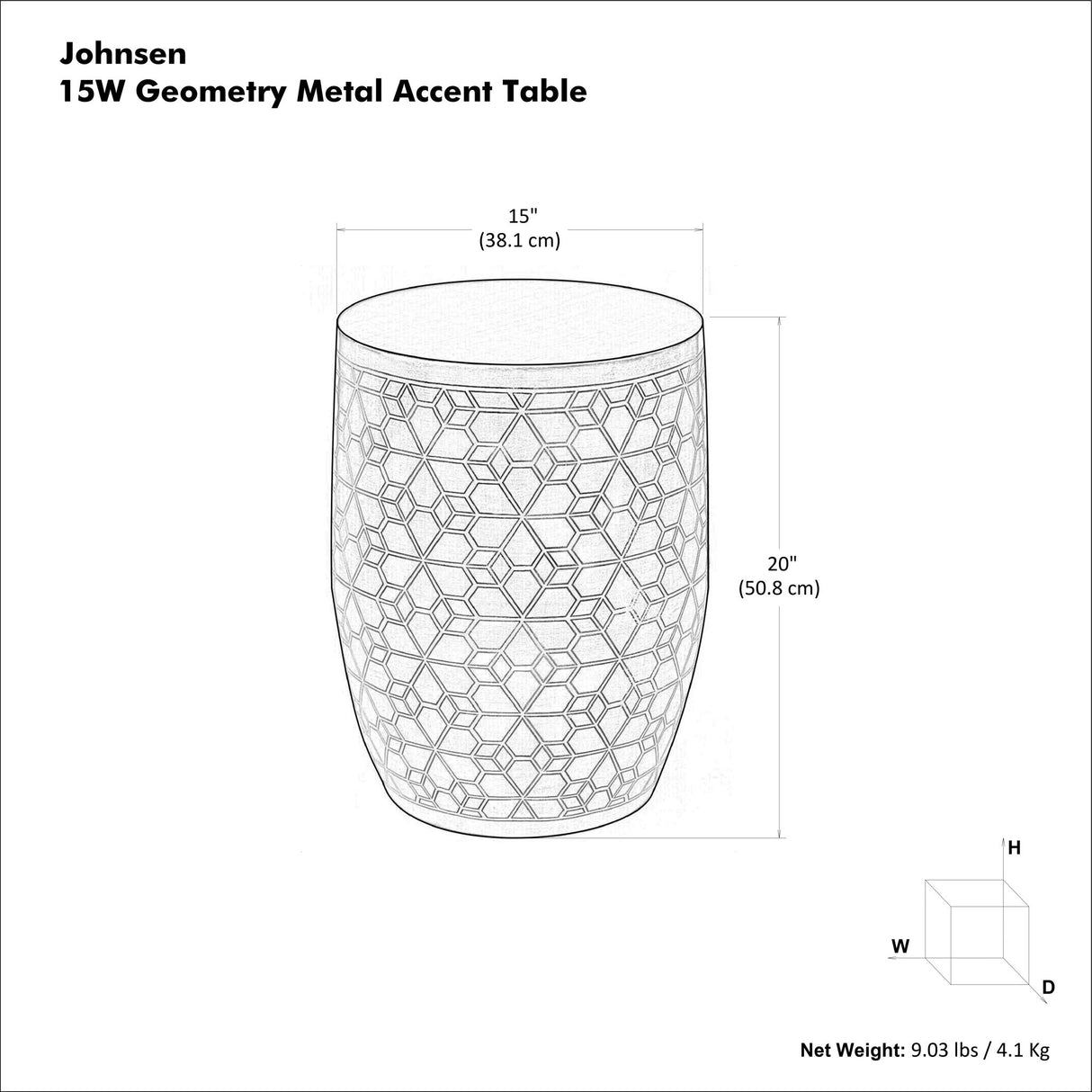 Johnsen - Geometric Pattern Accent Table - Antique Silver
