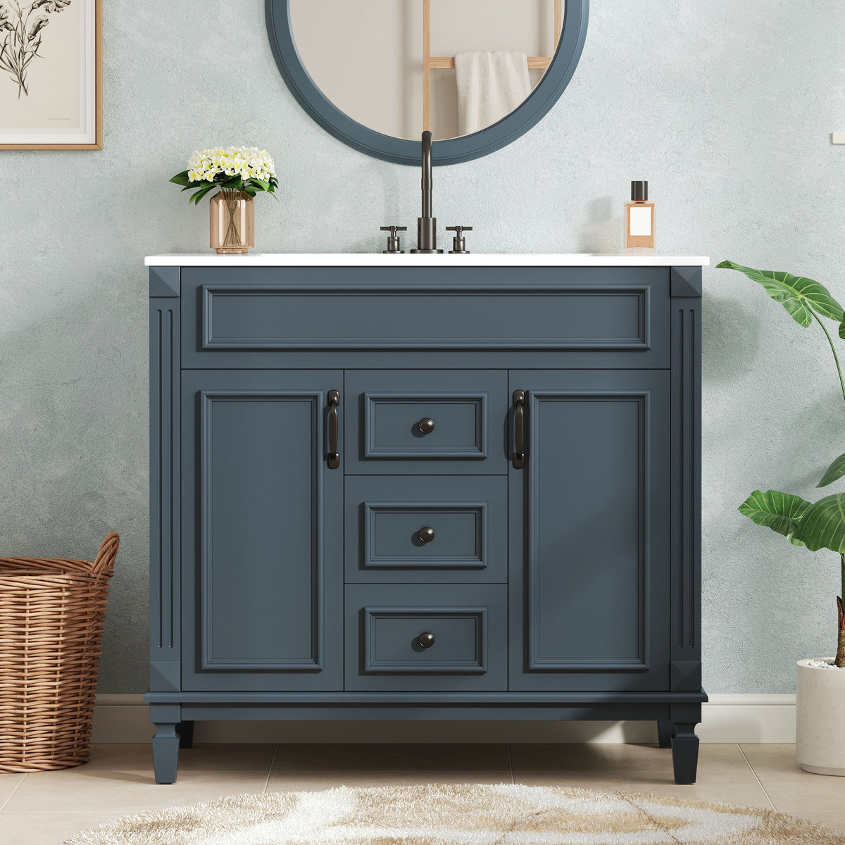 Bathroom Vanity With Top Sink, Cabinet With 2 Soft Closing Doors And Drawers
