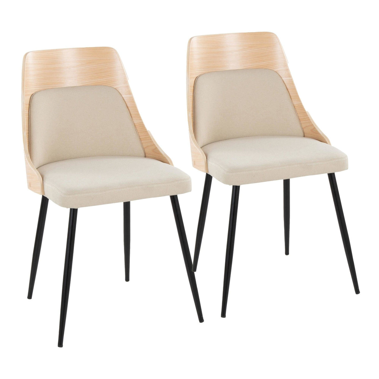 Anabelle - Dining / Accent Chair (Set of 2) - Black Metal, Natural Wood, And Cream Fabric