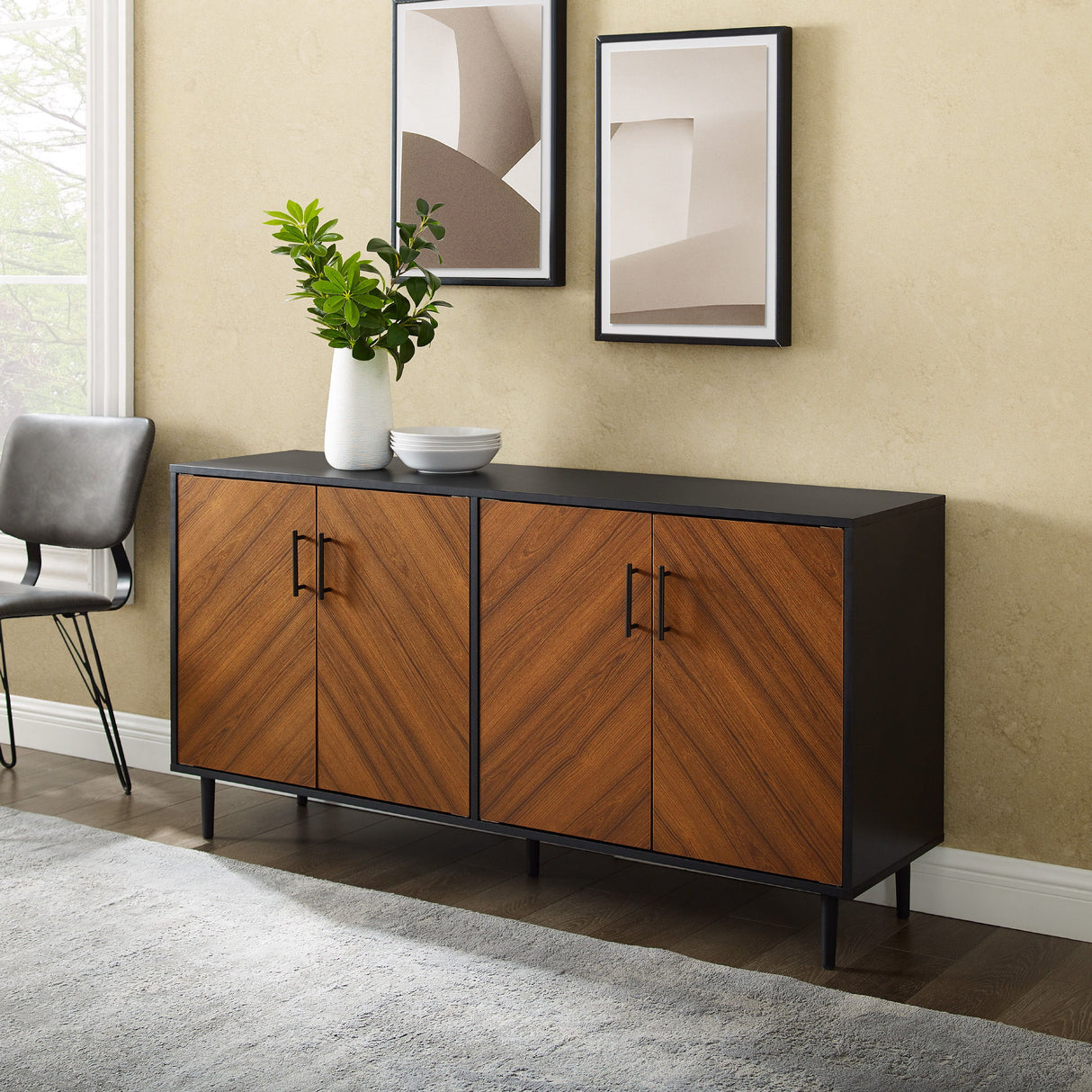 Bookmatch Door Buffet - Acorn / Solid Black
