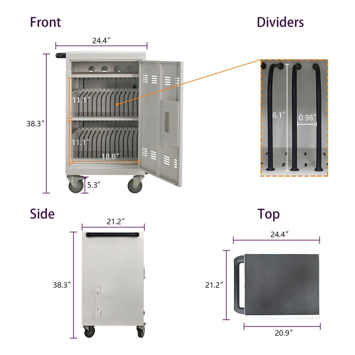 Mobile Charging Cart And Cabinet For Tablets Laptops 30 Device With Combination Lock - Antique White