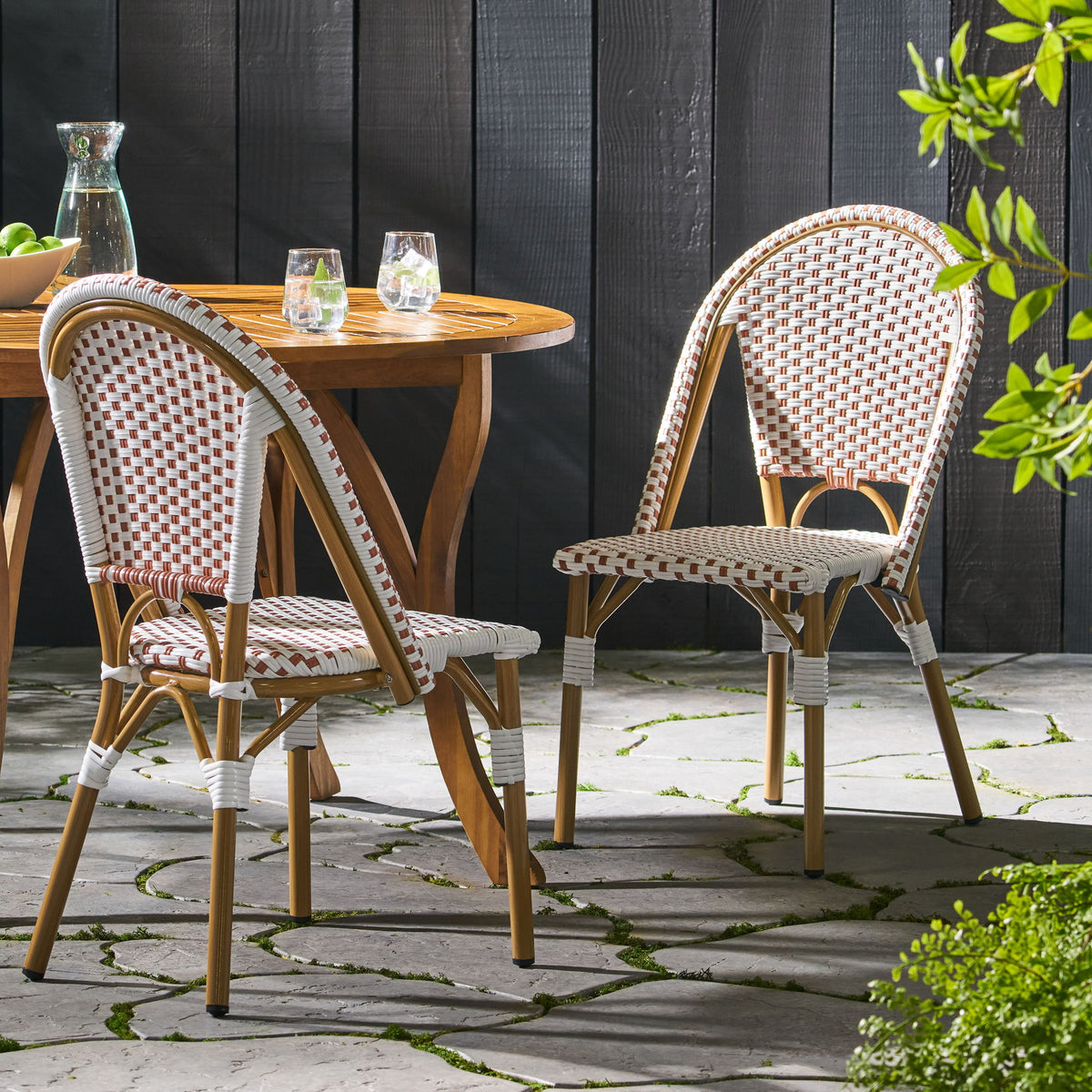 Outdoor Rattan And Aluminum French Bistro Chairs Set
