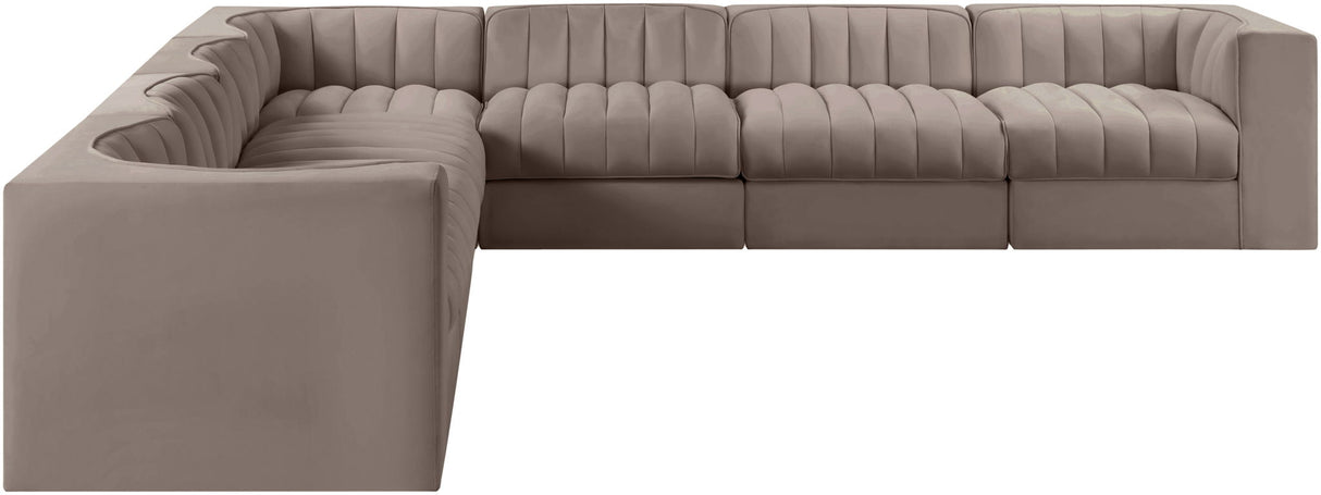 Rummi - Symmetrical Velvet Performance Fabric Upholstered 7 Piece Modular Sectional (With 3 Corner Chairs)