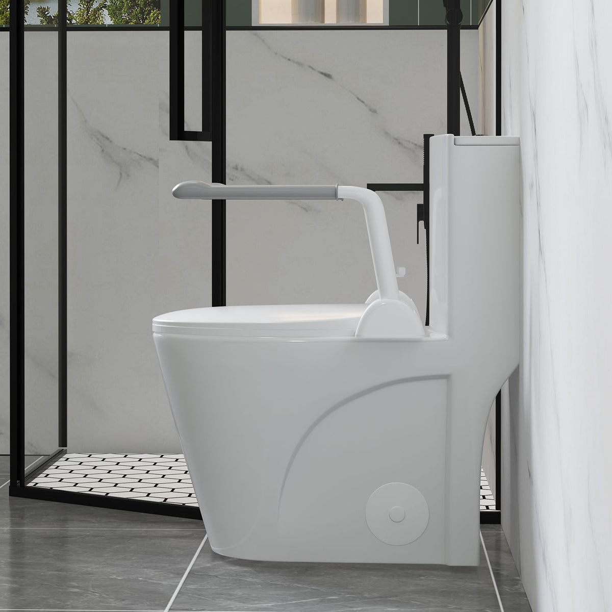 Upgraded Design Armrest, With Glossy Gw 007 1 Piece Toilet With Tornado Flush, Soft Close Seat, Dual Flush Map 1000G, Comfort Chair Seat - Gloss White