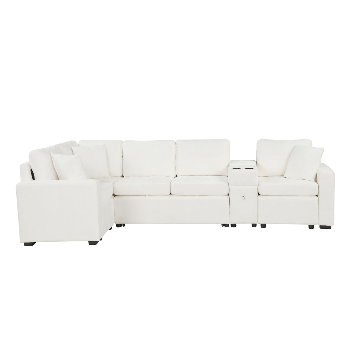 Modular L-Shaped Sectional Sofa Bed With Pull-Out Sleeper, Cup Holders, And Storage