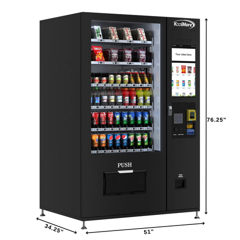 Refrigerated Snack and Drink Vending Machine with 60 Slots and 22 Inch Touch Screen With CC Reader and Bill Acceptor in Black (KM-VMRT-50-BR)
