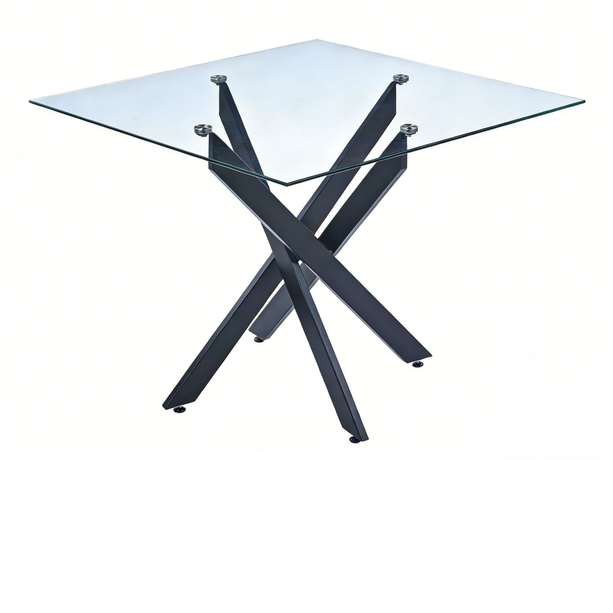 Dining Table With Cross Metal Leg And Tempered Glass, Modern Space Saving Kitchen Table For Living Room Legs, Square Table