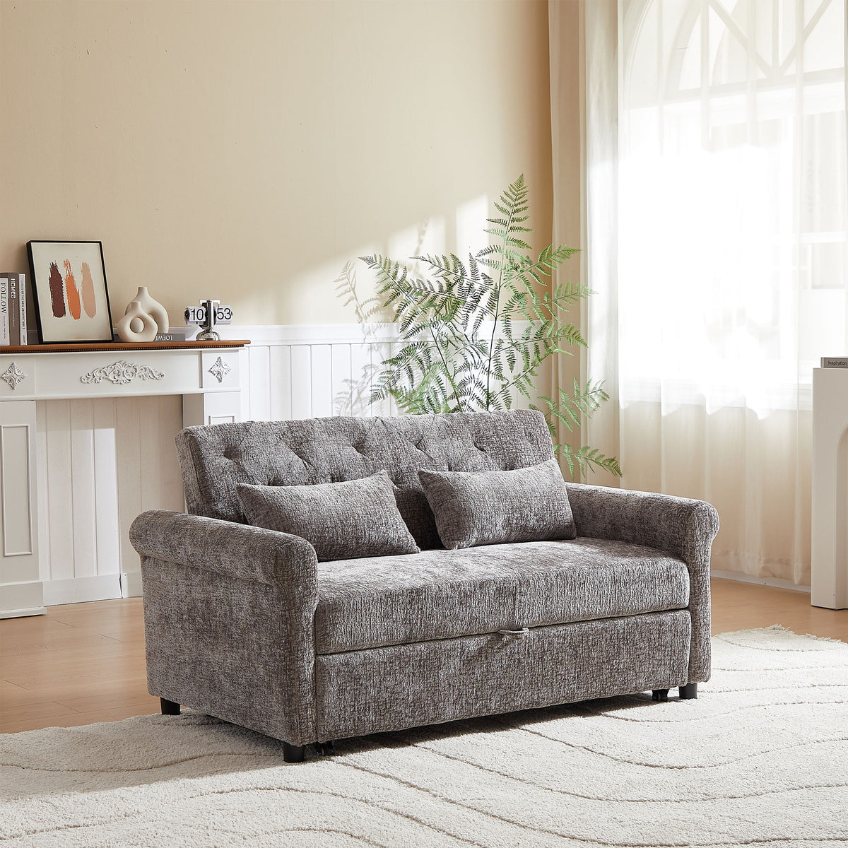 Loveseat Sofa Bed, Pull - Out Couch Sleeper & 2 Pillows