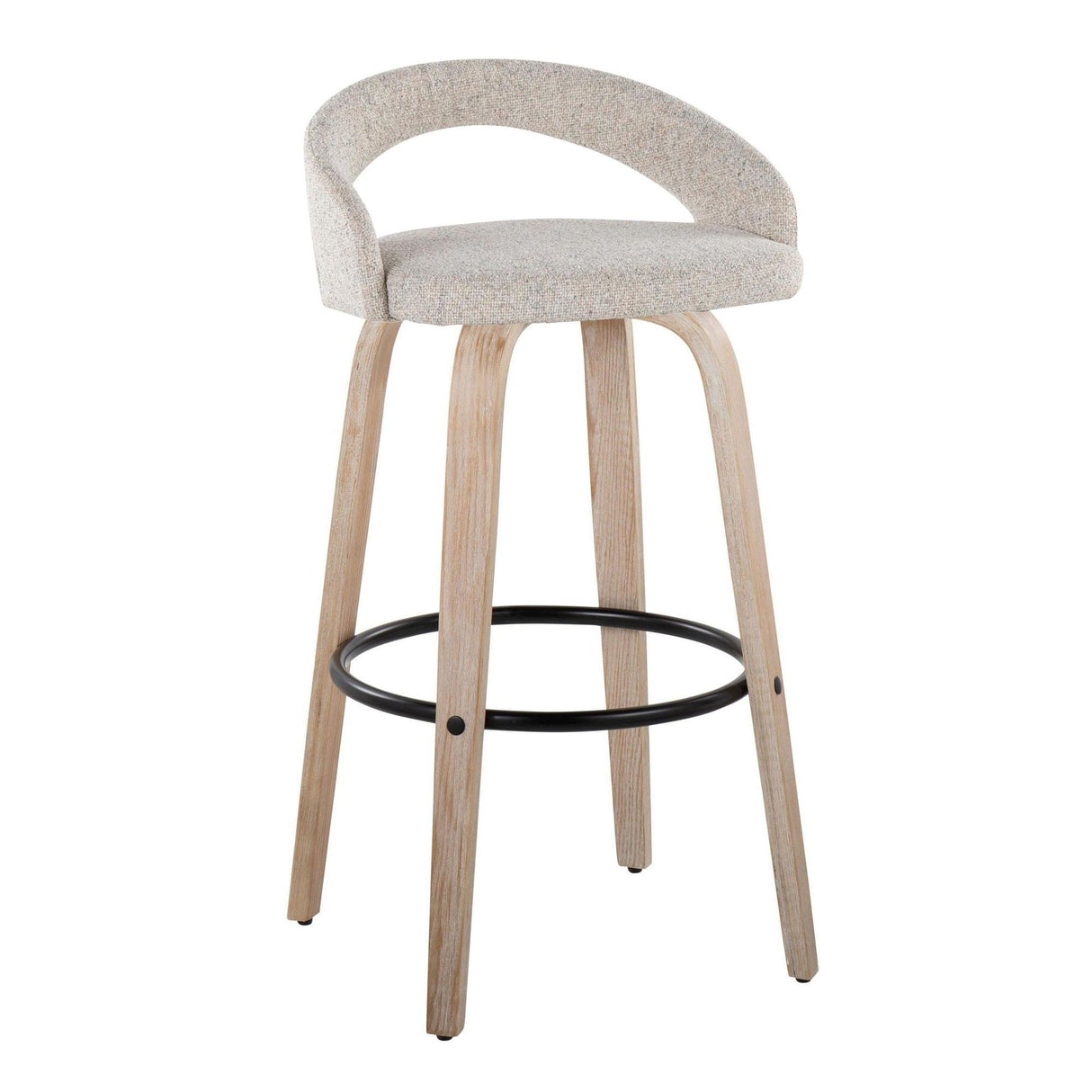 Grotto - Upholstered Fixed-Height Barstool (Set of 2) - Whitewashed Wood, Black Metal