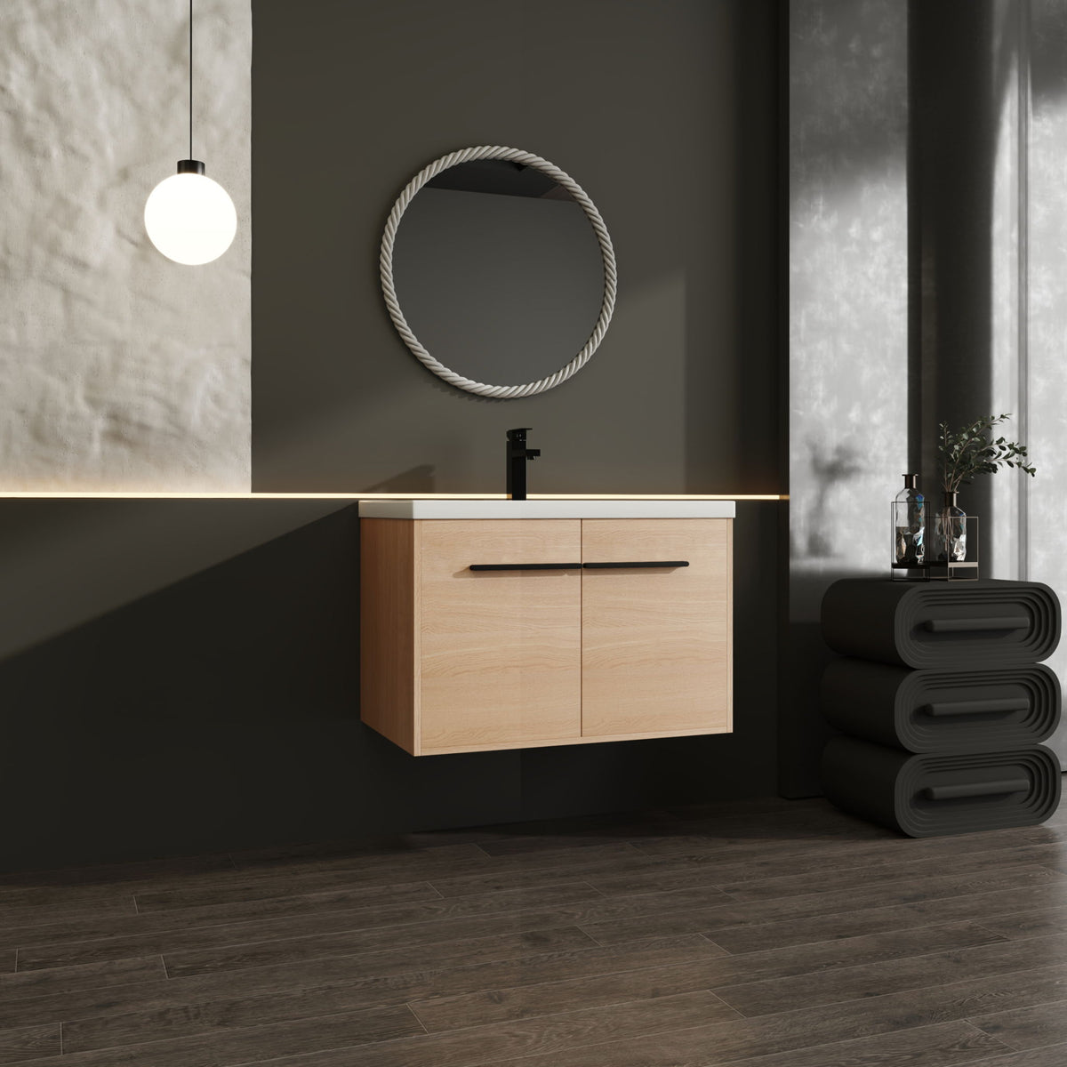 Bathroom Vanity Set With Resin Countertop Sink, 2 Doors
