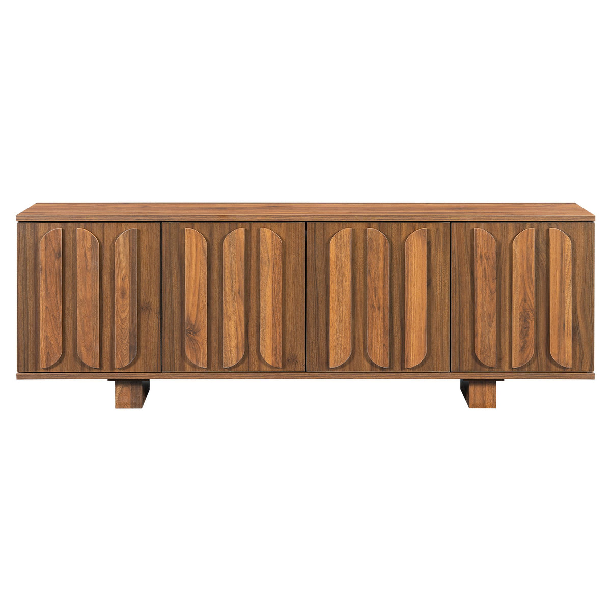 TV Stand, Storage Media Console With Adjustable Shelves & 3 Cable Holes For Living Room - Brown