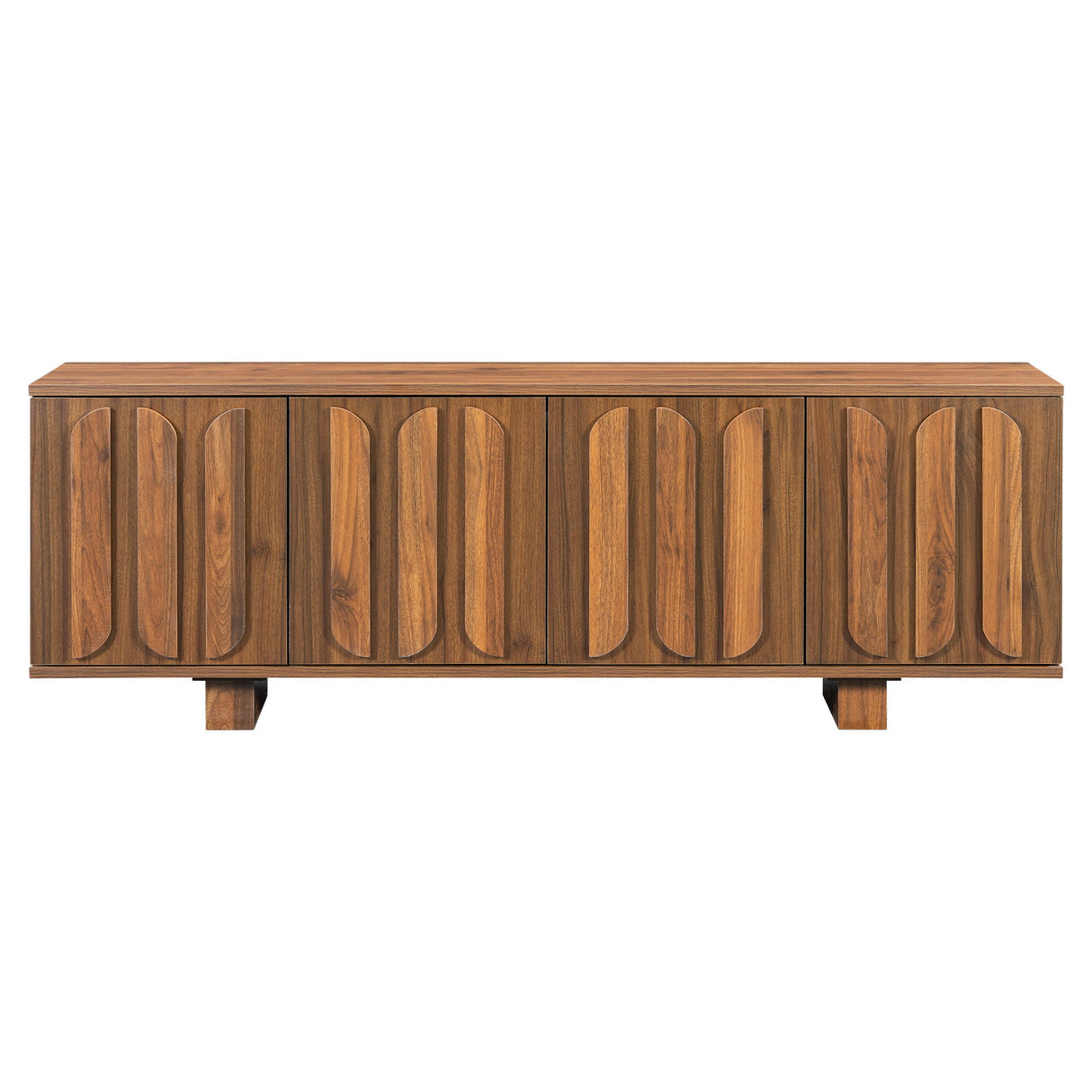 Farmhouse TV Stand, Storage Media Console With Adjustable Shelves & 3 Cable Holes