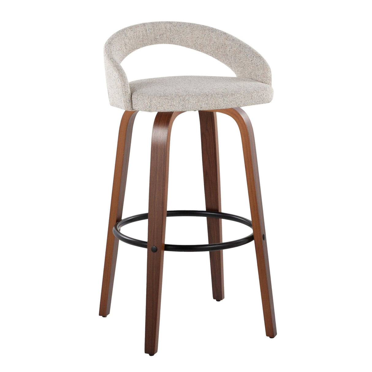 Grotto - Upholstered Fixed-Height Barstool (Set of 2) - Walnut Wood