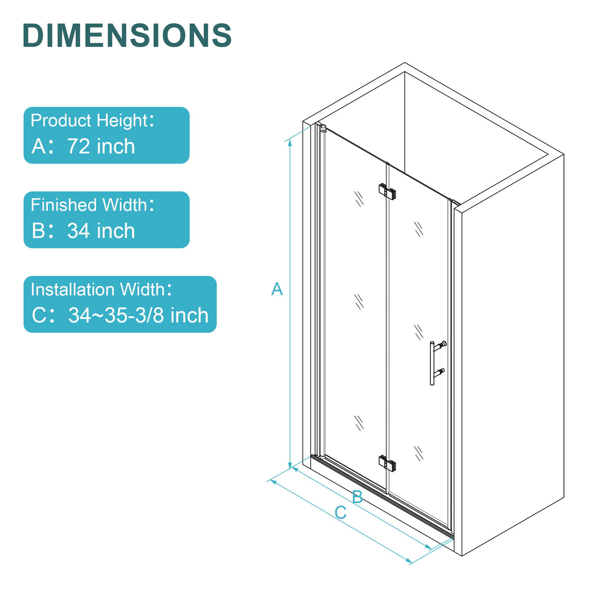 Frameless Bi Fold Shower Door With Tempered Glass - Chrome
