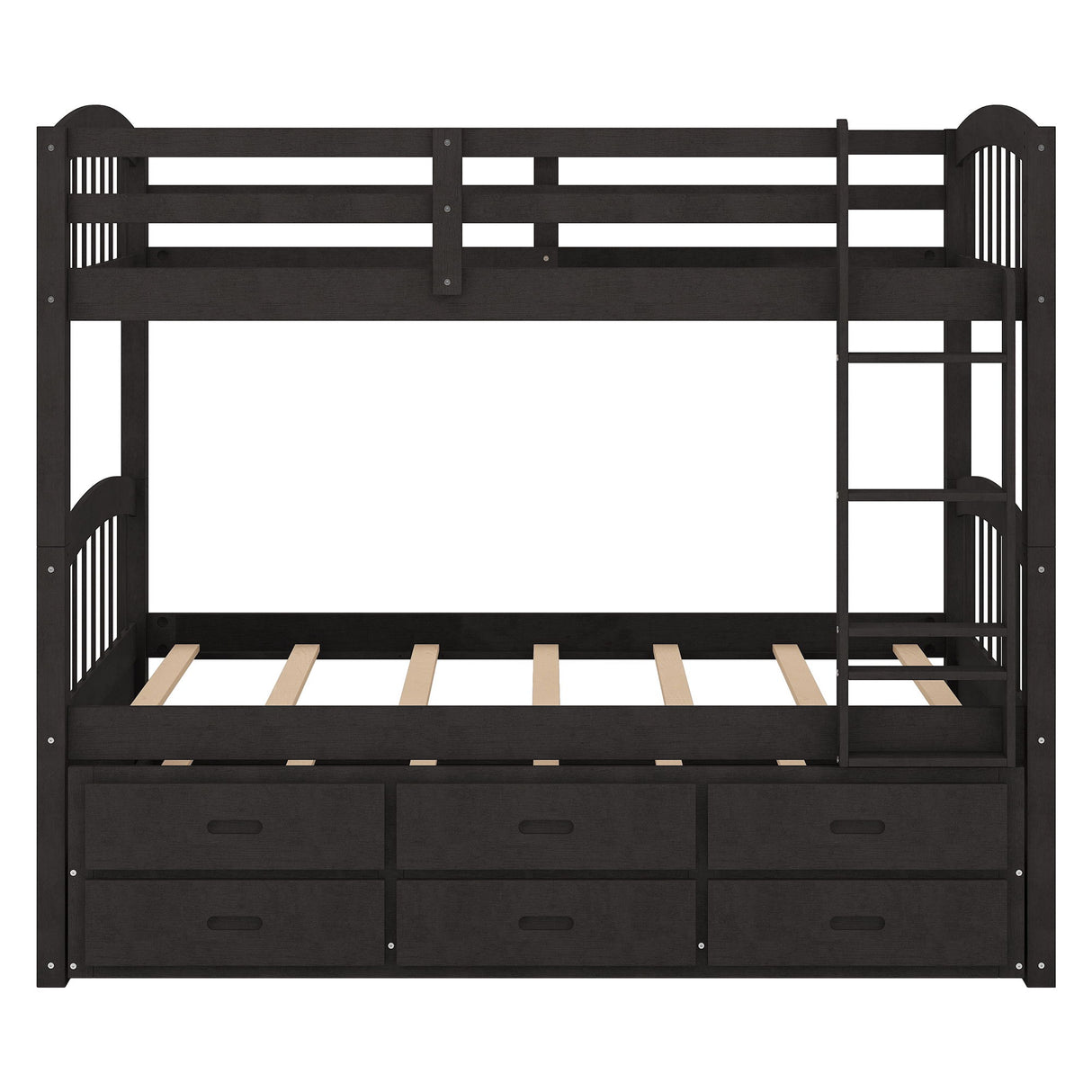 Bunk Bed With Trundle And Drawers, Arched Headboard And Footboard