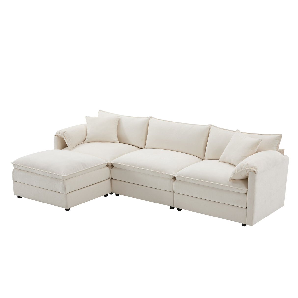 Modular Sectional With Deep And Wide Seat, Cloud Couch Set With Double Cushions Sofa With Movable Ottoman